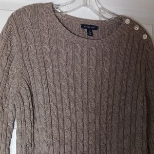 Lands' End Women's Cable Knit Sweater Cottagecore Preppy Sandy Brown Size L